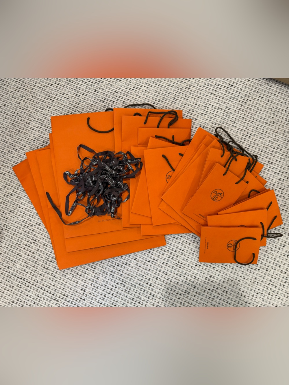 Lot of 20 Hermes Shopping bags with various Hermes Ribbon